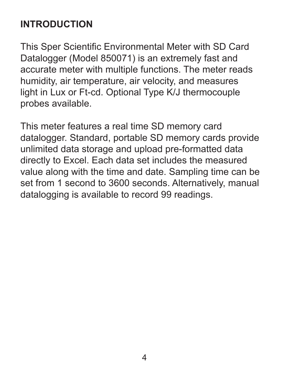 Sper Scientific 850071 Environmental Quality Meter User Manual | Page 4 / 36