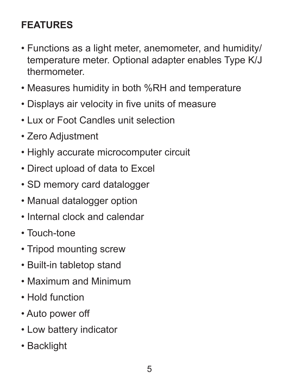 Sper Scientific 850071 Environmental Quality Meter User Manual | Page 5 / 36