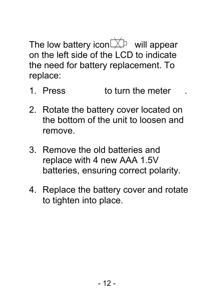 Battery replacement | Sper Scientific 800047 Oxygen Pen User Manual | Page 12 / 16