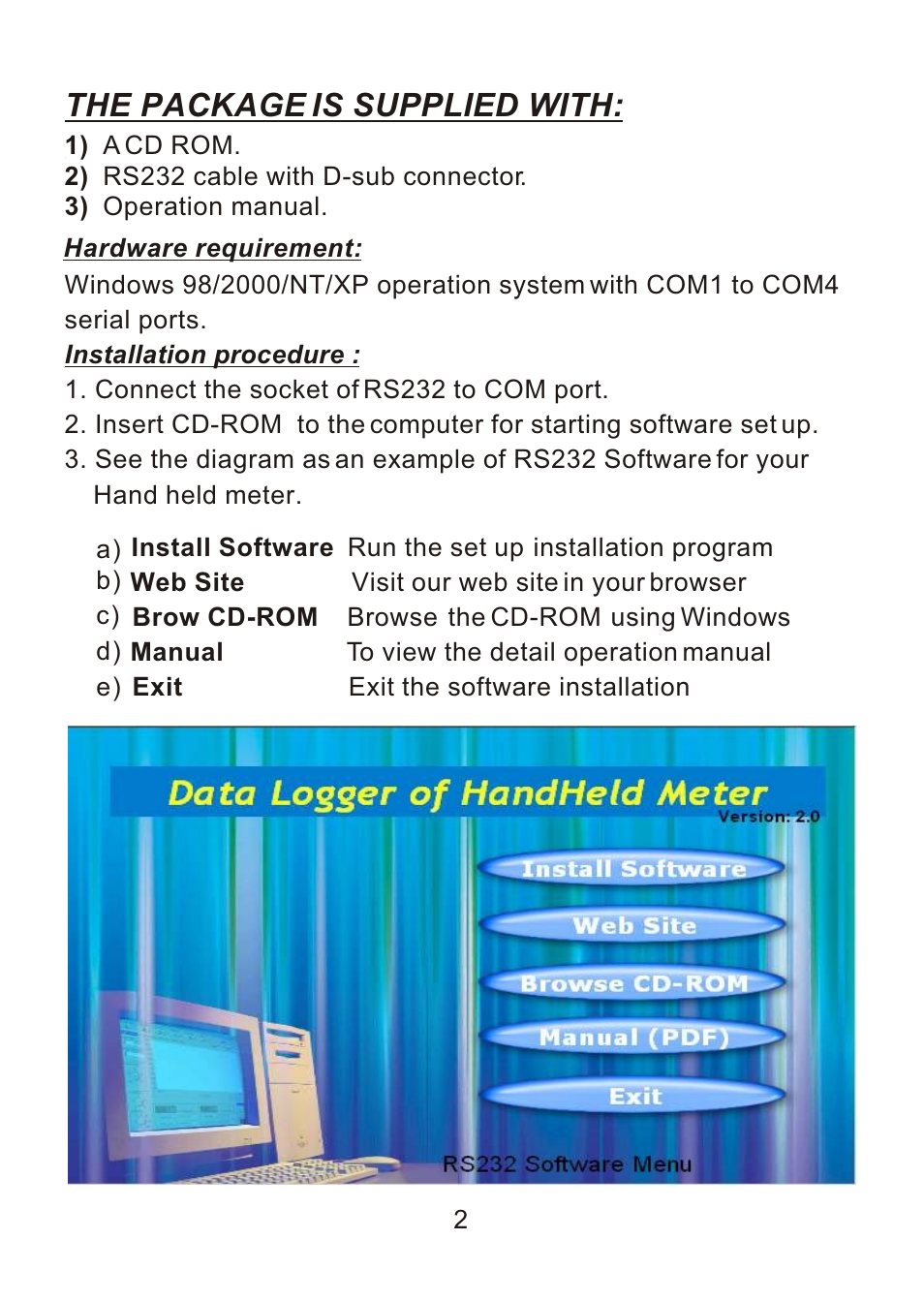 The package is supplied with | Sper Scientific 840052 Data Acquisition Software User Manual | Page 4 / 26