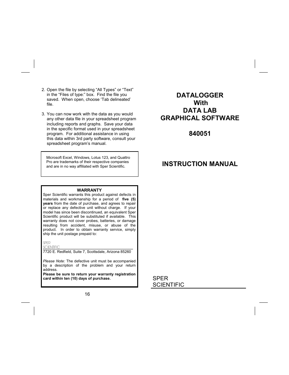 Sper Scientific 840051 Datalogger User Manual | 8 pages