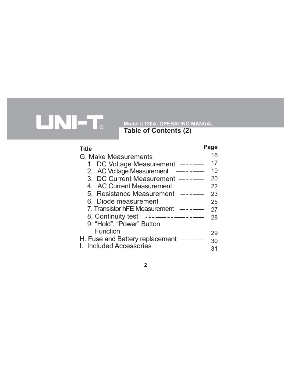 Sper Scientific 840073 Multimeter - Auto-Ranging User Manual | Page 2 / 32