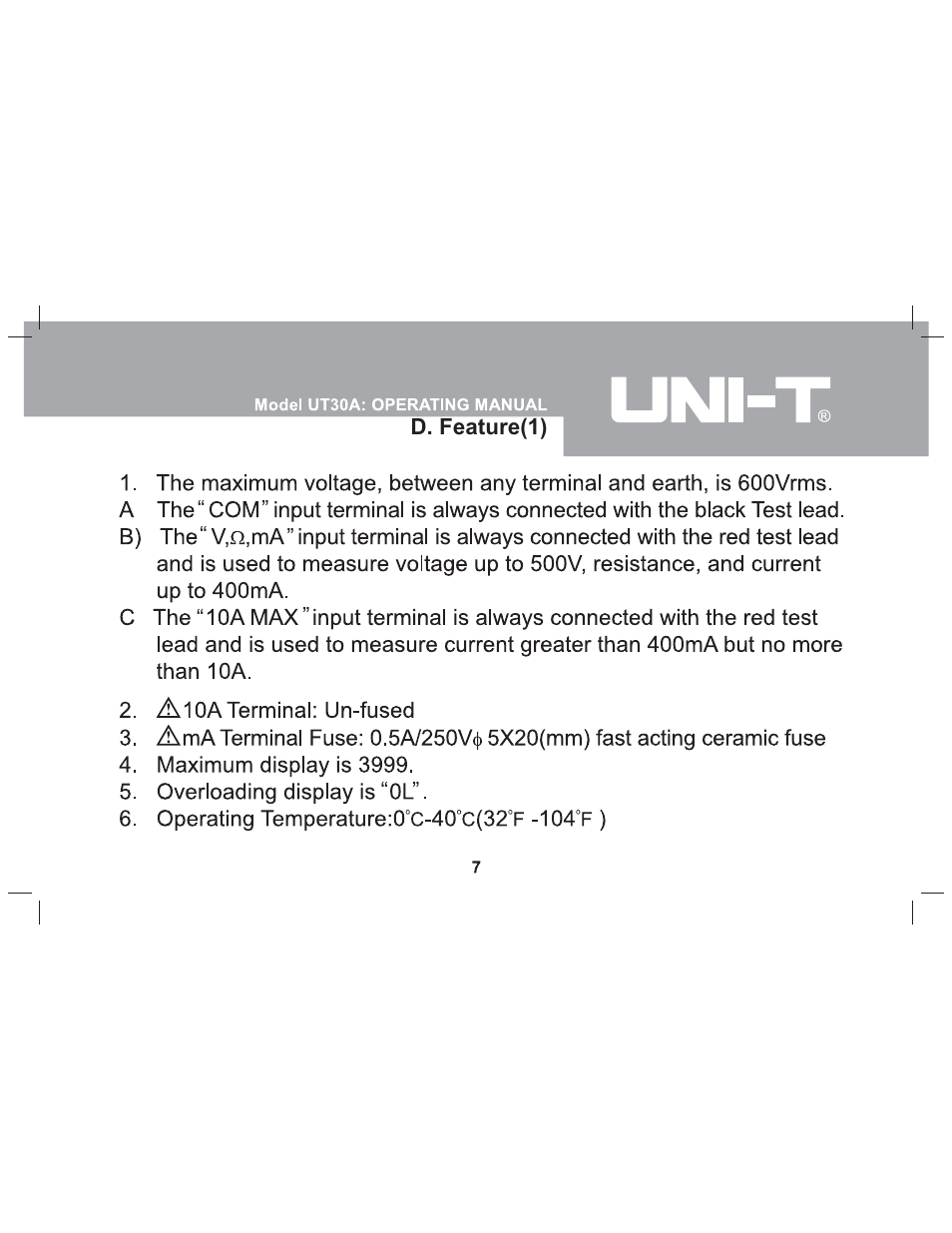 Sper Scientific 840073 Multimeter - Auto-Ranging User Manual | Page 7 / 32