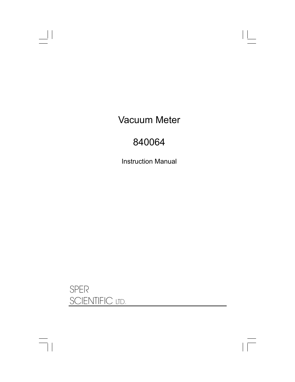 Sper Scientific 840064 Vacuum Meter User Manual | 8 pages