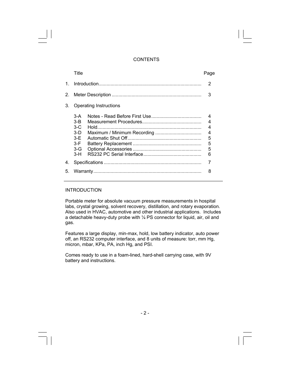 Sper Scientific 840064 Vacuum Meter User Manual | Page 2 / 8