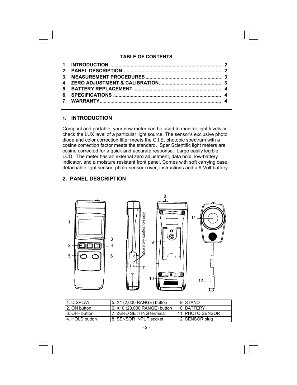 Sper Scientific 840006 Light Meter Lux User Manual | Page 2 / 4