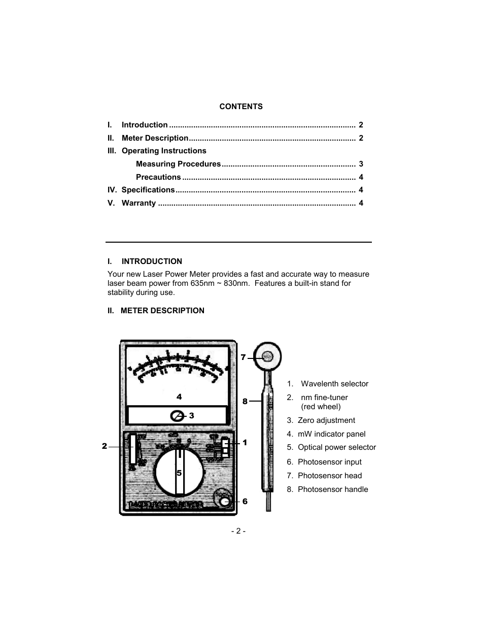 Sper Scientific 840017 Laser Power Meter User Manual | Page 2 / 4