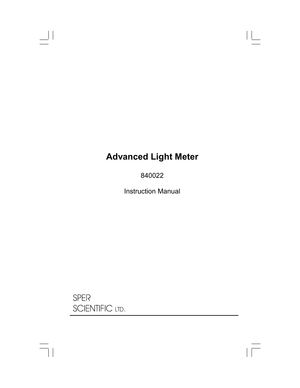 Sper Scientific 840022 Light Meter Advanced User Manual | 8 pages