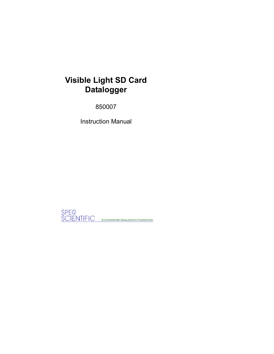 Sper Scientific 850007 Visible Light SD Card Logger User Manual | 44 pages