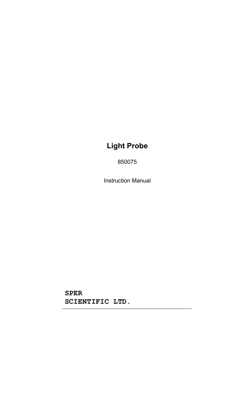Sper Scientific 850075 Light Probe User Manual | 4 pages