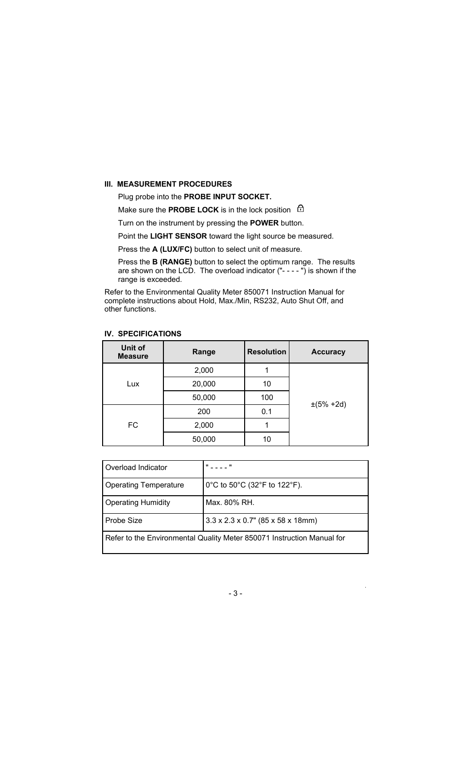 Sper Scientific 850075 Light Probe User Manual | Page 3 / 4