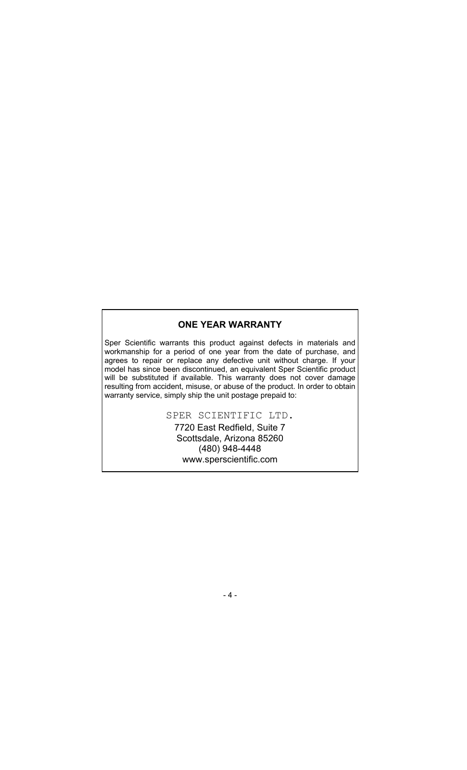 Sper scientific ltd | Sper Scientific 850075 Light Probe User Manual | Page 4 / 4