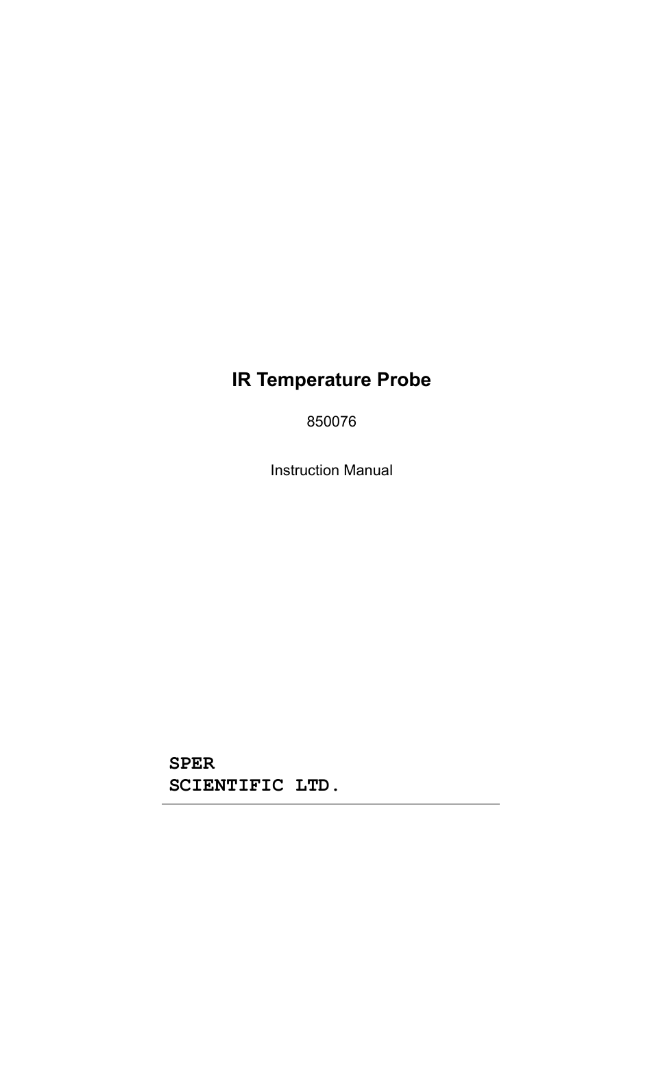 Sper Scientific 850076 Infrared IR Temperature Probe User Manual | 4 pages