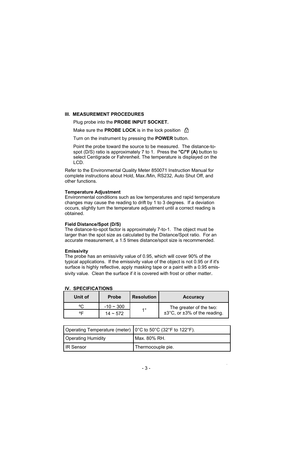 Sper Scientific 850076 Infrared IR Temperature Probe User Manual | Page 3 / 4