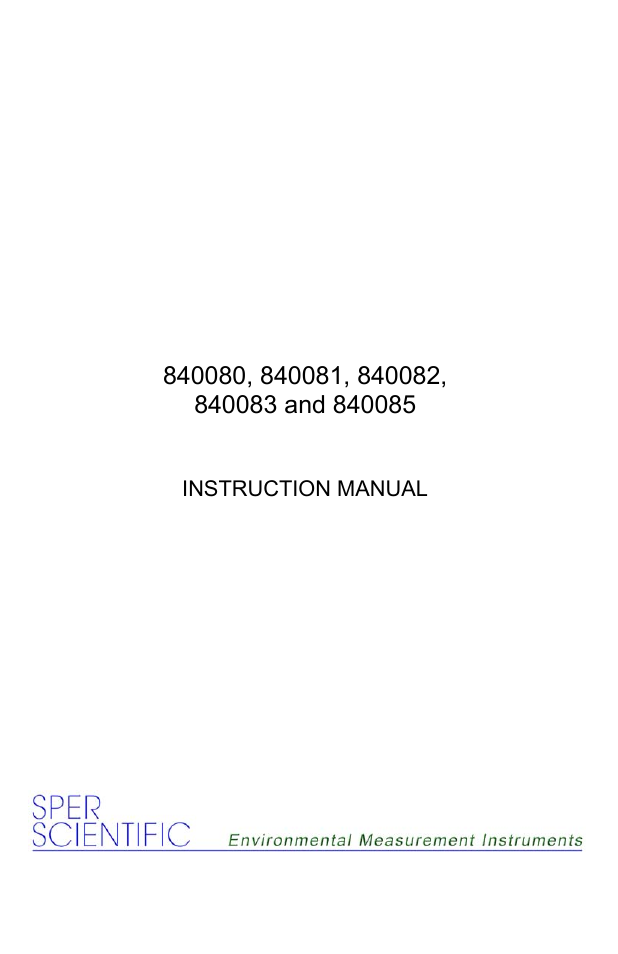 Sper Scientific 840085 Manometer - 2 PSI User Manual | 8 pages