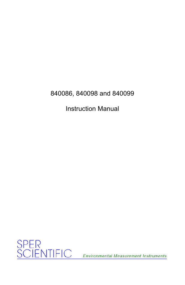 Sper Scientific 840099 Datalogging Manometer User Manual | 20 pages