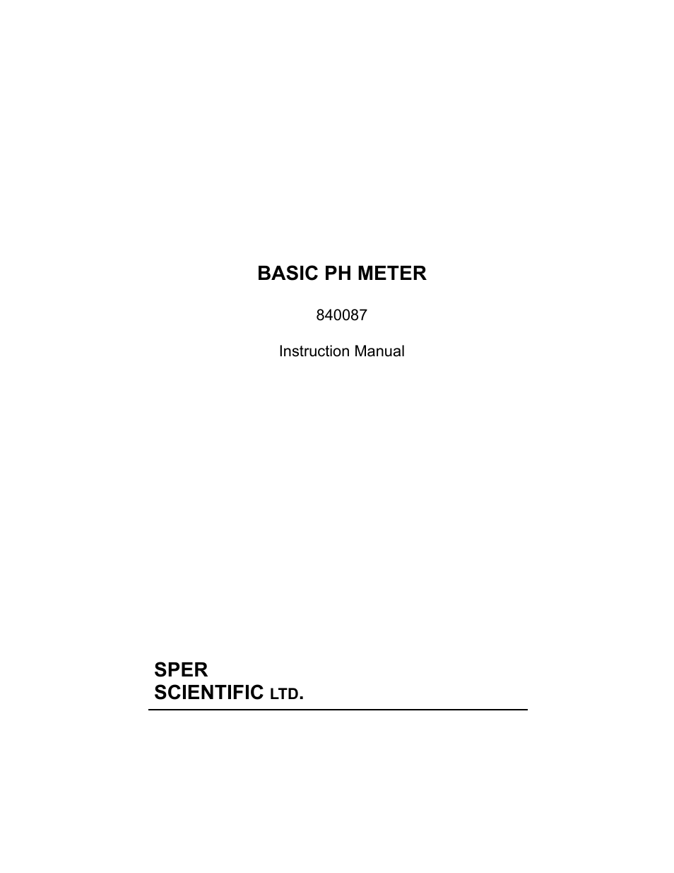 Sper Scientific 840087 pH Meter - Basic User Manual | 8 pages
