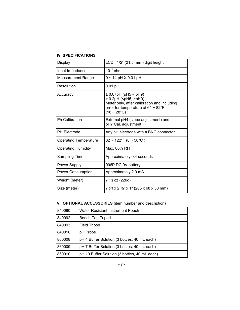 Sper Scientific 840087 pH Meter - Basic User Manual | Page 7 / 8