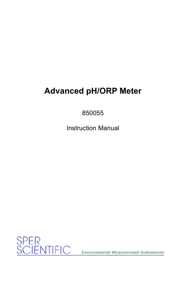 Sper Scientific 850055 pH Meter - Advanced User Manual | 40 pages