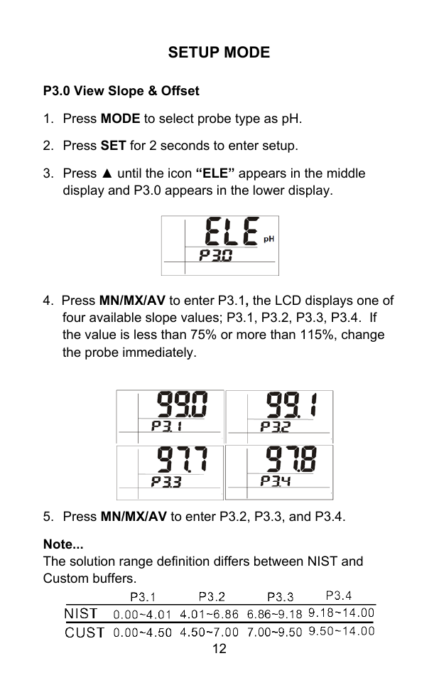 Setup mode | Sper Scientific 850055 pH Meter - Advanced User Manual | Page 12 / 40