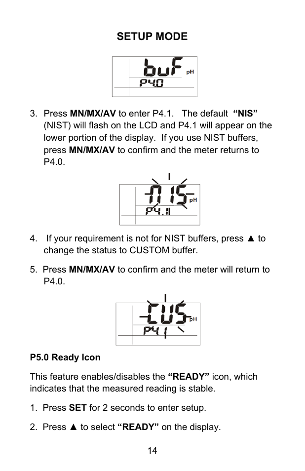 Setup mode | Sper Scientific 850055 pH Meter - Advanced User Manual | Page 14 / 40