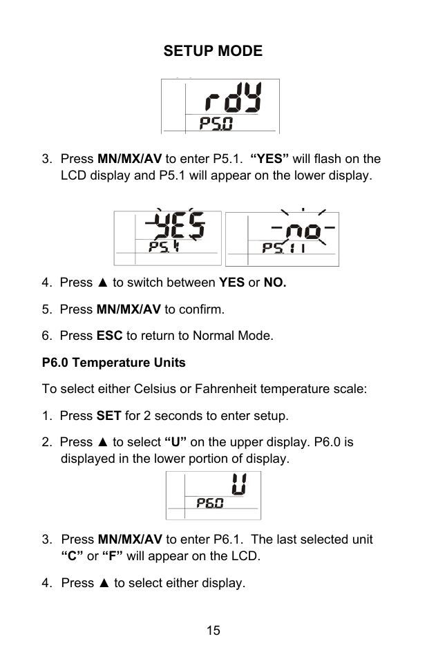 Setup mode | Sper Scientific 850055 pH Meter - Advanced User Manual | Page 15 / 40
