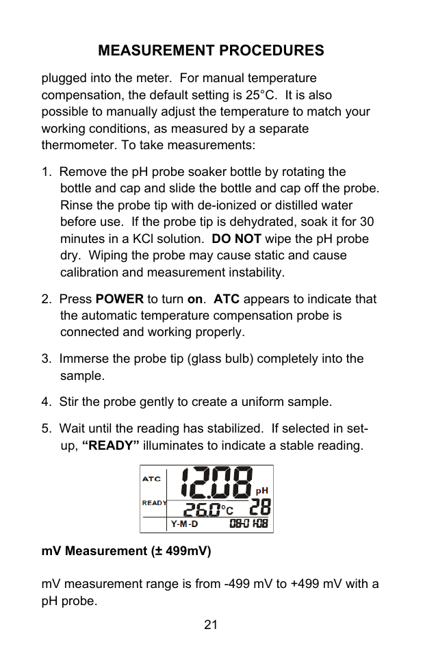 Measurement procedures | Sper Scientific 850055 pH Meter - Advanced User Manual | Page 21 / 40