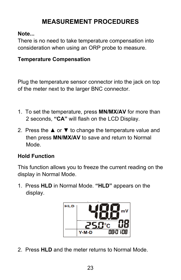 Measurement procedures | Sper Scientific 850055 pH Meter - Advanced User Manual | Page 23 / 40