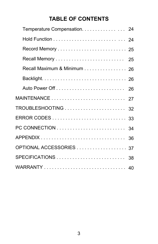 Sper Scientific 850055 pH Meter - Advanced User Manual | Page 3 / 40