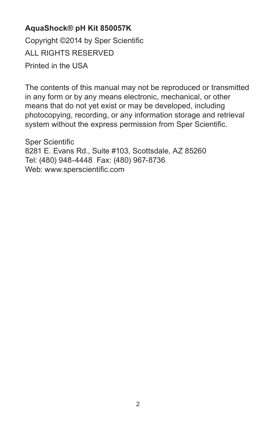 Sper Scientific 850057K AquaShock pH Kit User Manual | Page 2 / 16