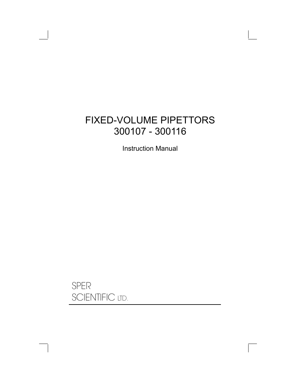 Sper Scientific 300116 Fixed Volume Pipettor User Manual | 4 pages