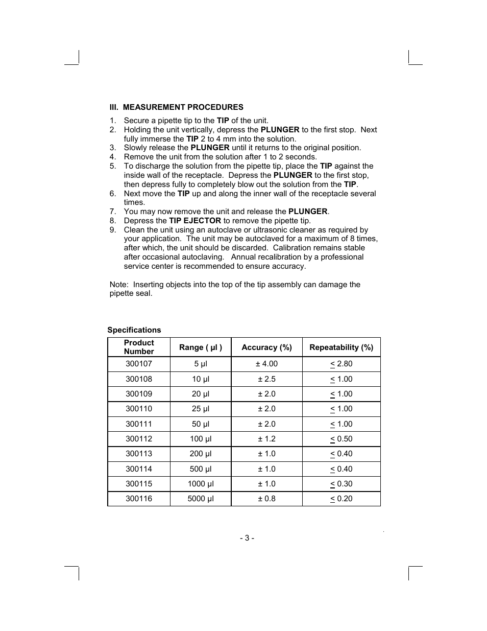 Sper Scientific 300116 Fixed Volume Pipettor User Manual | Page 3 / 4