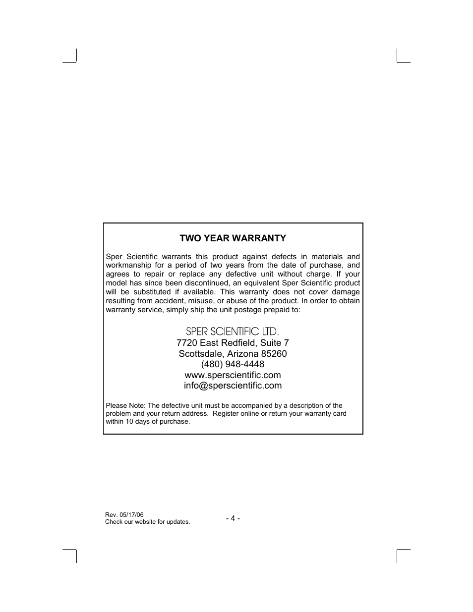 Sper scientific ltd | Sper Scientific 300116 Fixed Volume Pipettor User Manual | Page 4 / 4