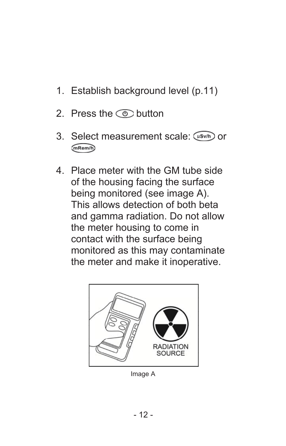Checking for surface contamination | Sper Scientific 840024 Digital Radiation Meter User Manual | Page 12 / 24