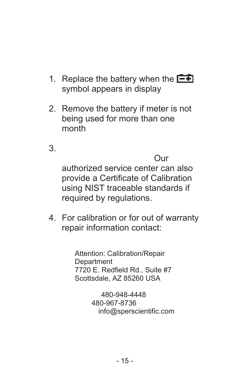 Maintenance and calibration | Sper Scientific 840024 Digital Radiation Meter User Manual | Page 15 / 24