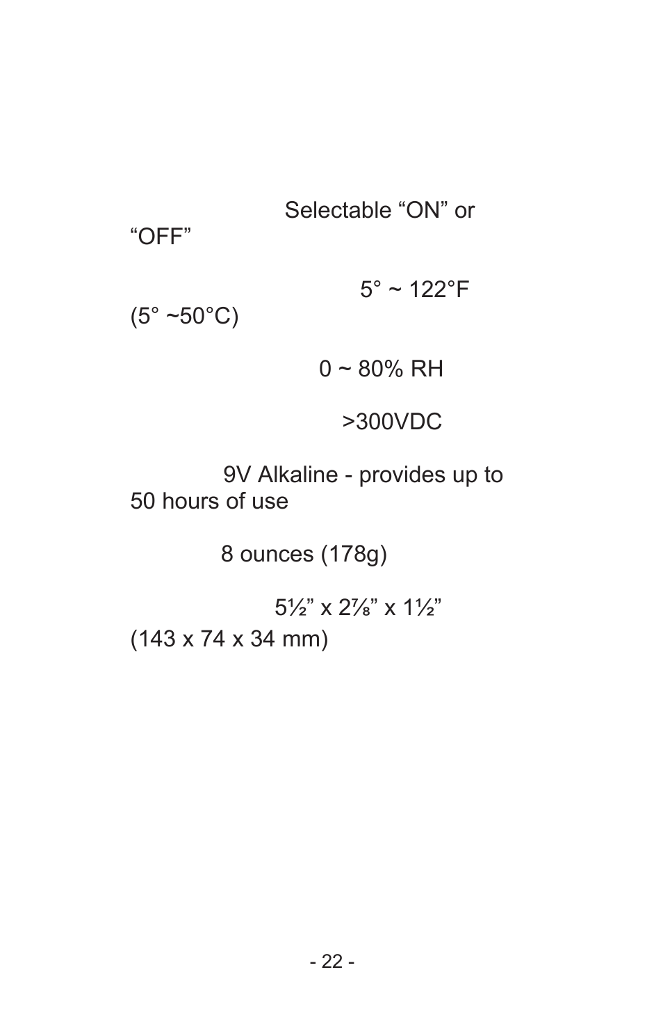 Specifications | Sper Scientific 840024 Digital Radiation Meter User Manual | Page 22 / 24