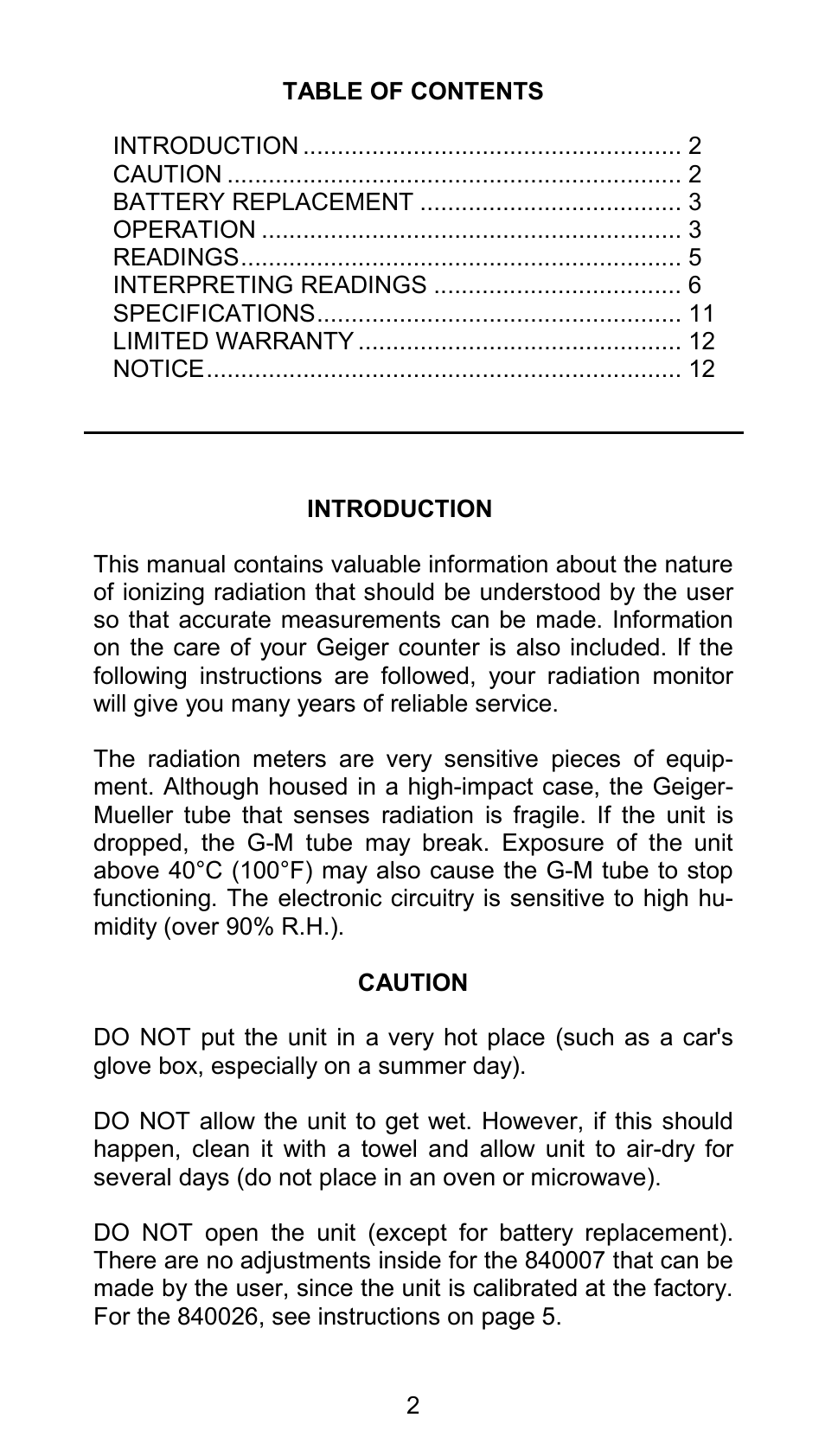 Sper Scientific 840026 Radiation Detection Meter User Manual | Page 2 / 12