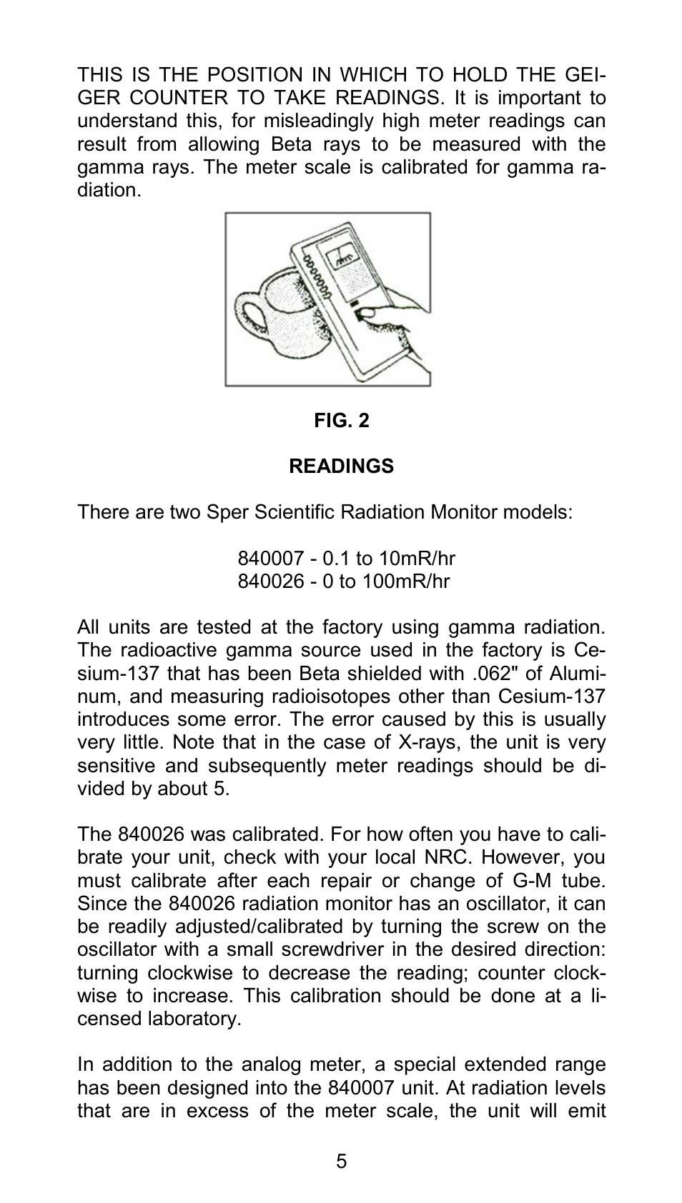 Sper Scientific 840026 Radiation Detection Meter User Manual | Page 5 / 12