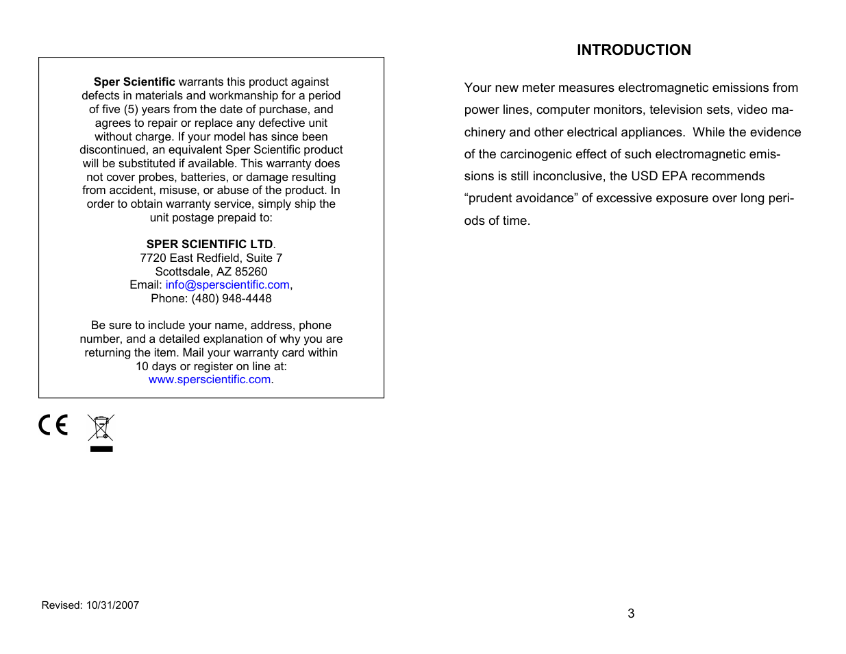 Sper Scientific 840045 Electro Magnetic Field (EMF) Meter User Manual | Page 3 / 6
