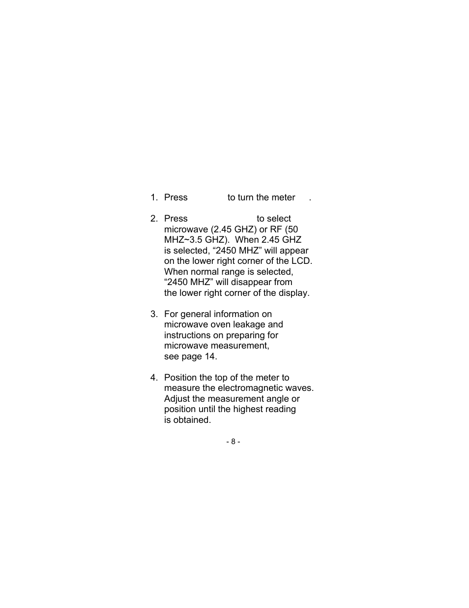 Sper Scientific 840046 RF Microwave Meter User Manual | Page 8 / 20