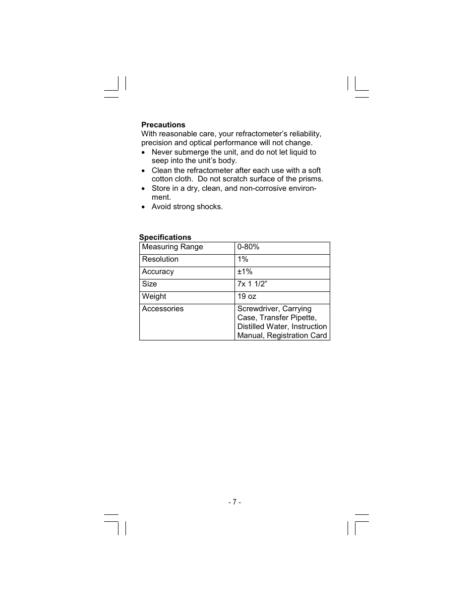 Sper Scientific 300003 Refractometer - Sugar Brix 0-80% User Manual | Page 7 / 8