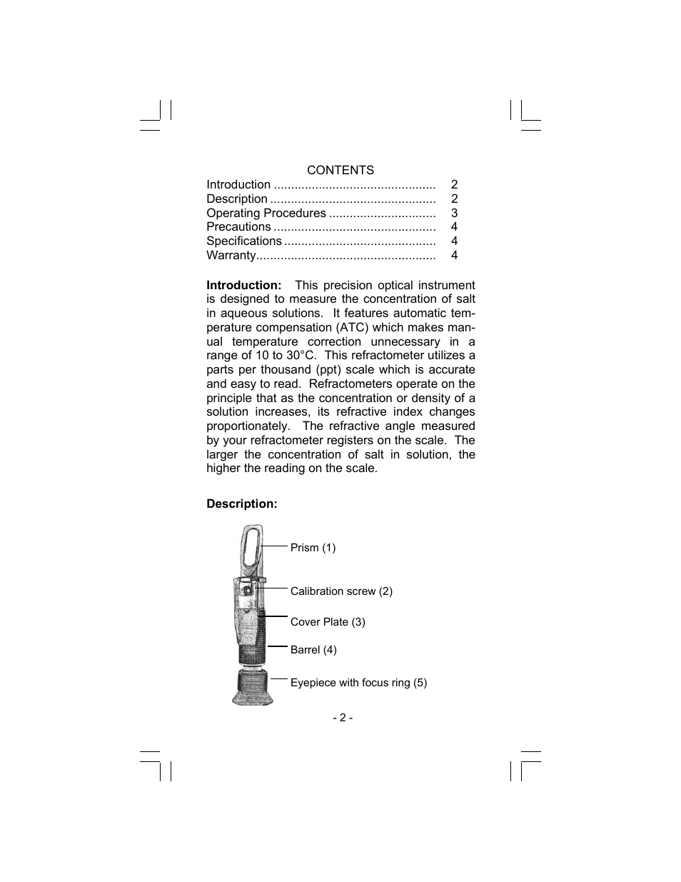 Sper Scientific 300011 Refractometer w/ ATC - Salt User Manual | Page 2 / 4