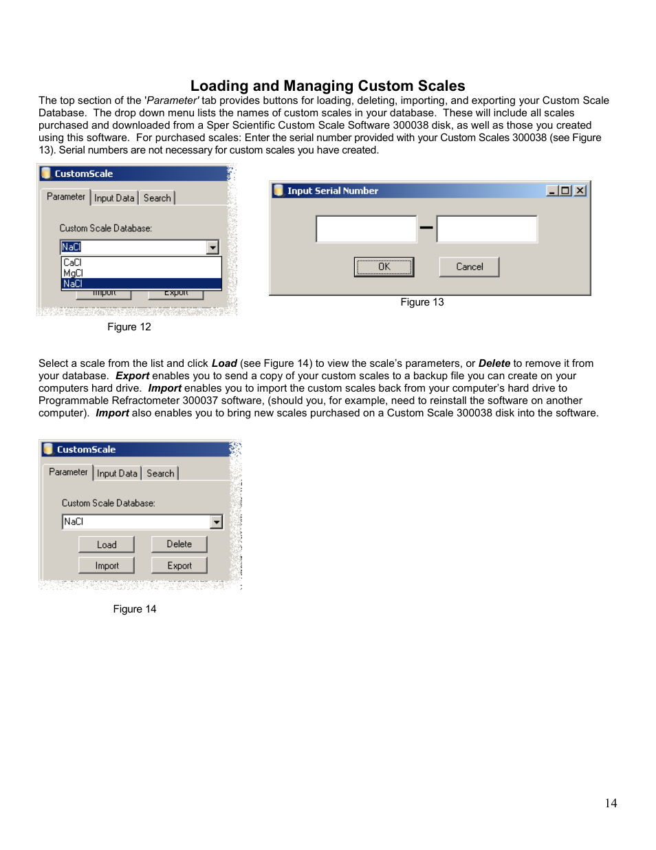 Loading and managing custom scales | Sper Scientific 300038 Software for 300037 Refractometer User Manual | Page 14 / 19