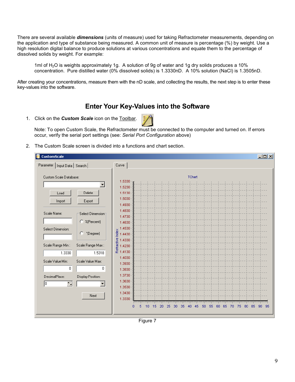 Enter your key-values into the software | Sper Scientific 300038 Software for 300037 Refractometer User Manual | Page 9 / 19