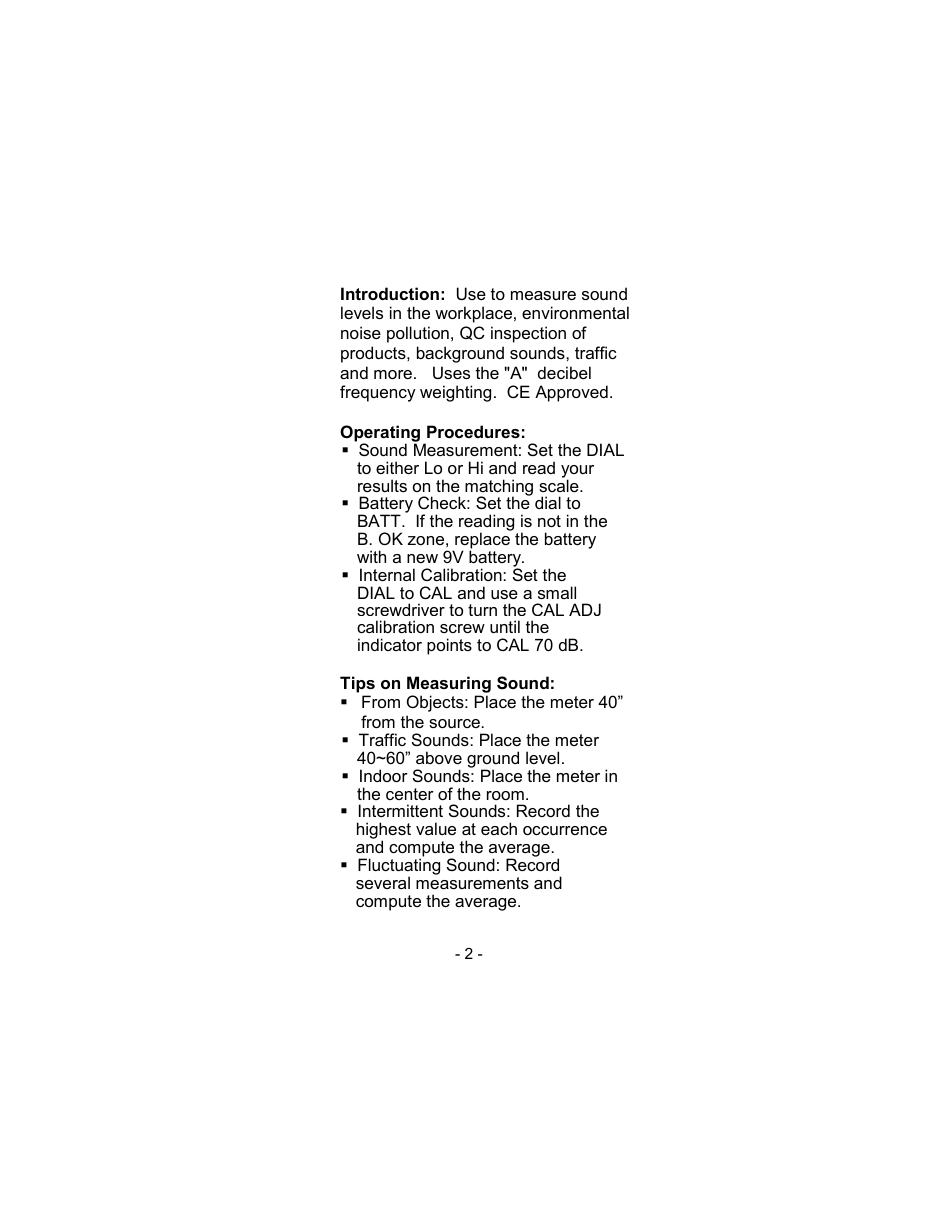Sper Scientific 840005 Sound Meter - Analog User Manual | Page 2 / 4