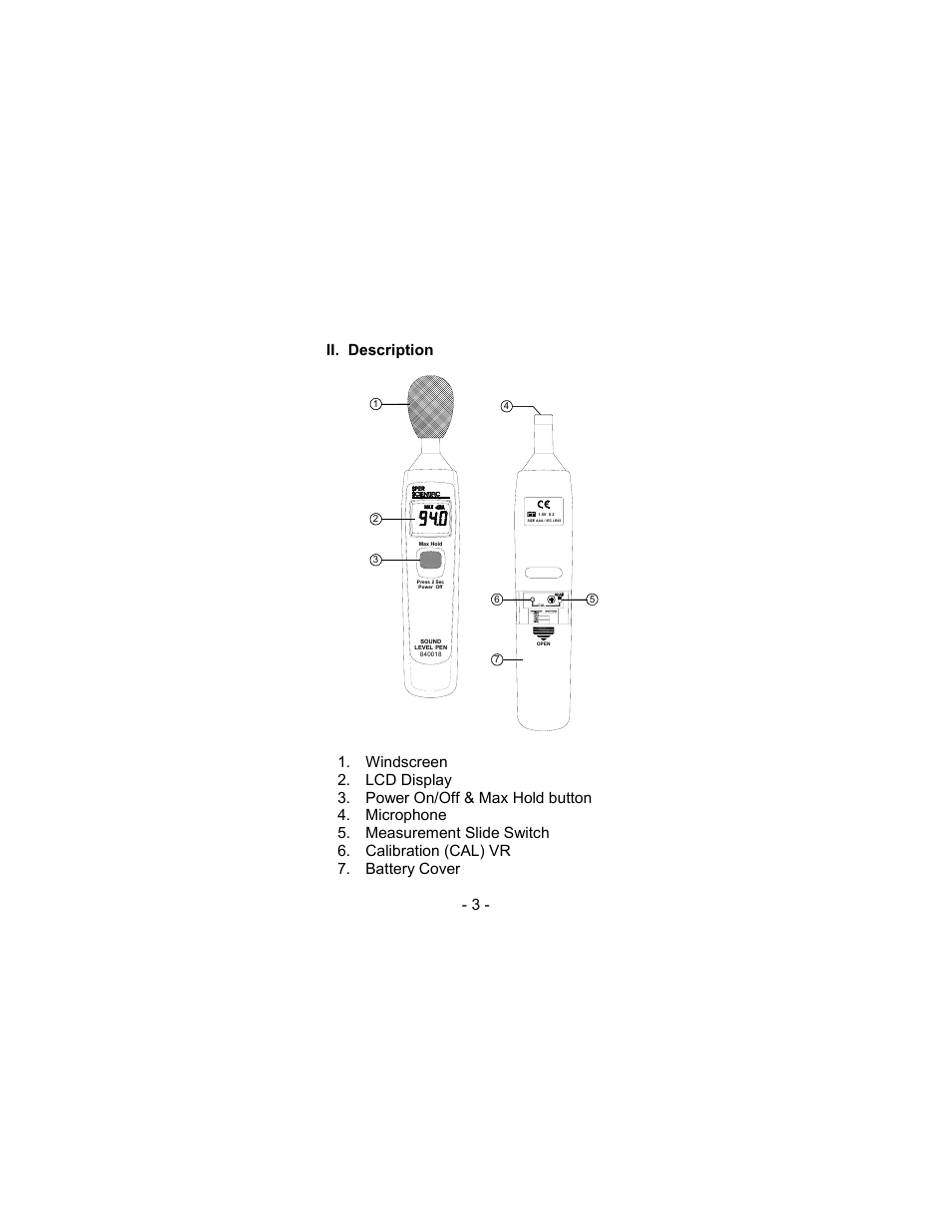 Sper Scientific 840018 Sound Level Meter Pen User Manual | Page 3 / 8