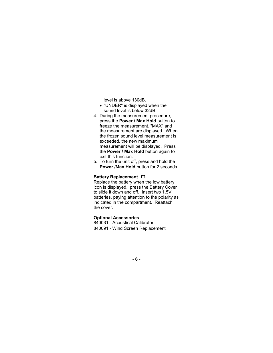 Sper Scientific 840018 Sound Level Meter Pen User Manual | Page 6 / 8