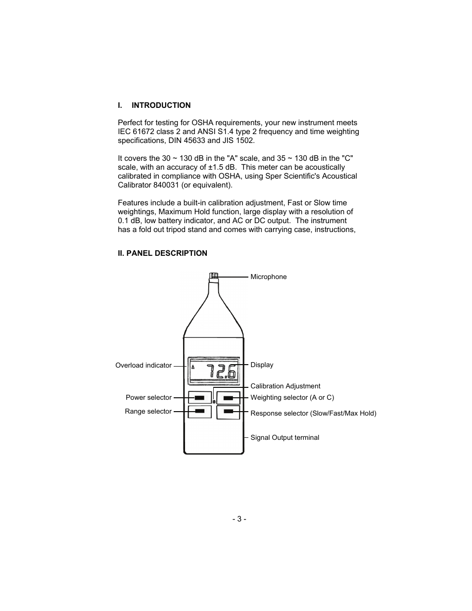 Sper Scientific 840029 Sound Meter Digital User Manual | Page 3 / 8