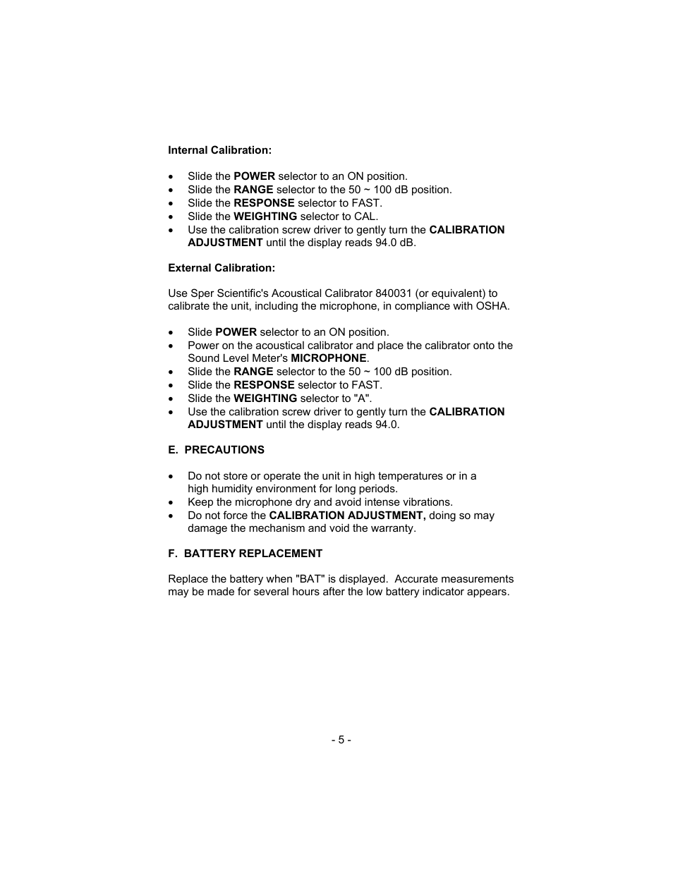 Sper Scientific 840029 Sound Meter Digital User Manual | Page 5 / 8