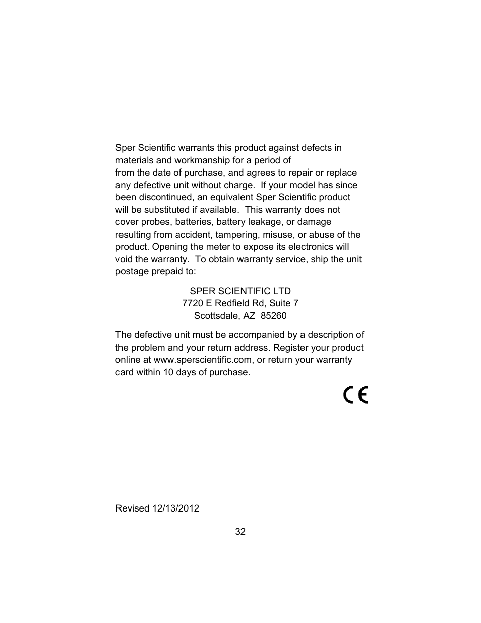 Sper Scientific 850013 Advanced Datalogging Sound Meter User Manual | Page 32 / 32